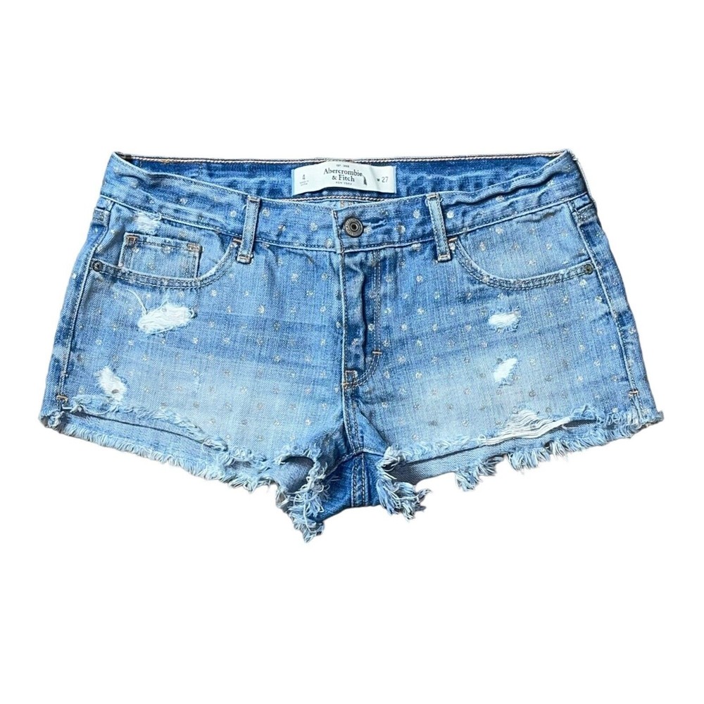 Abercrombie & Fitch Distressed Blue Shimmer Denim Jean Cutoff Mini Shorts Sz 27